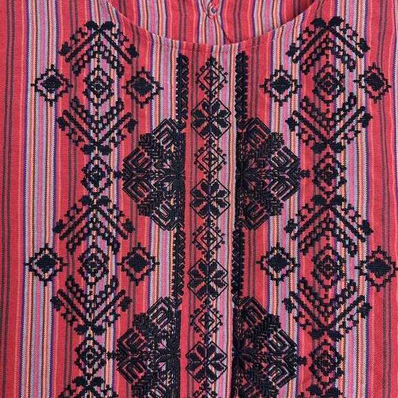 Andree by Unit Embroidered Red Black Poncho Top With Tassels Women Size Med Boho - Picture 3 of 11